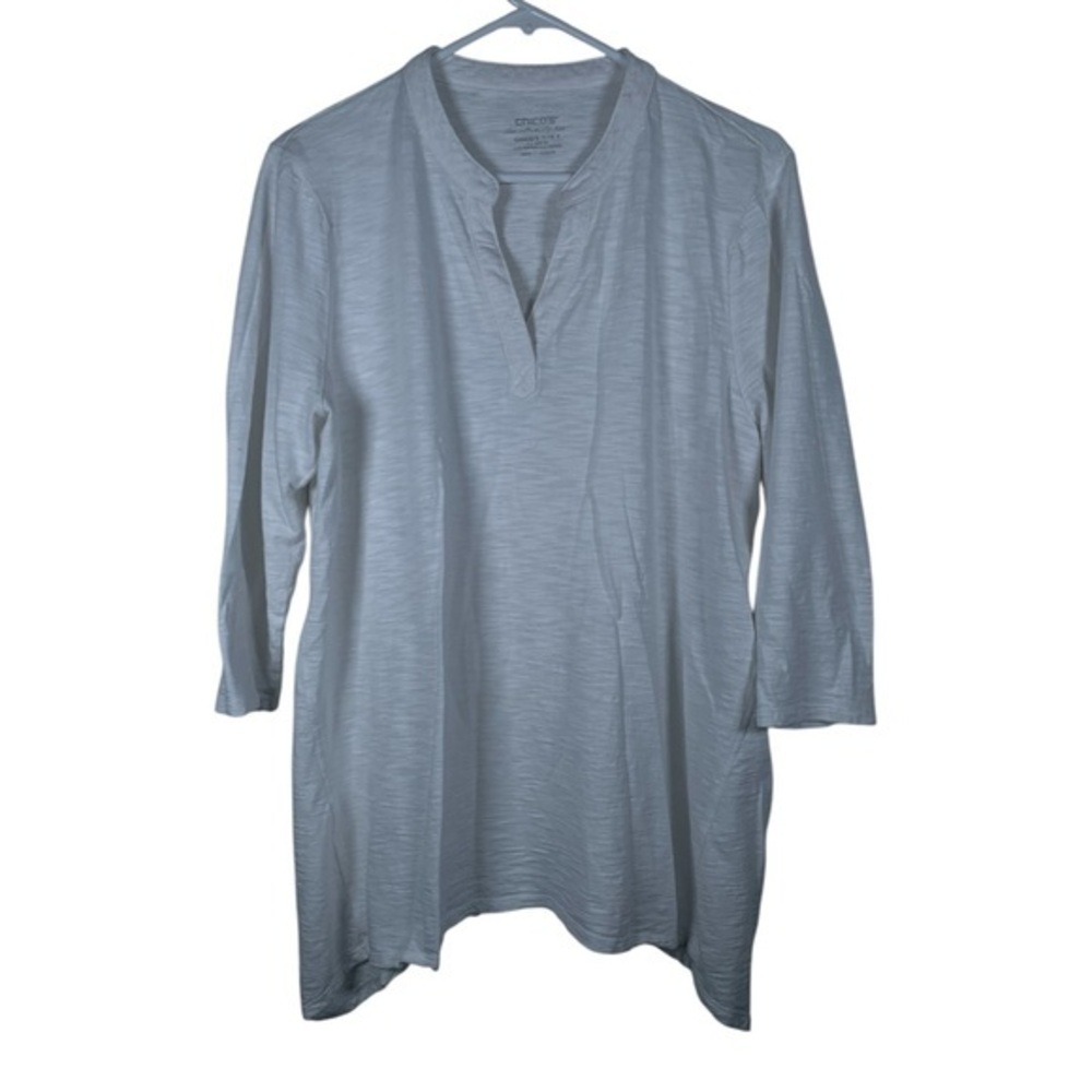 Chico's White V-Neck L/S Knit Pullover Shirt Blouse Size 3/XL EUC #0794
